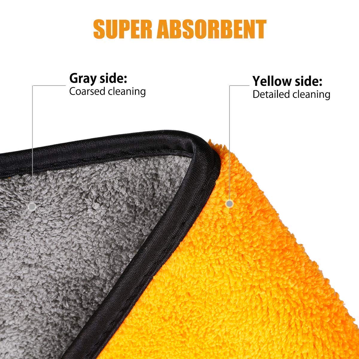 3pcs Microfiber Cleaning Towel Thicken Soft Drying Cloth Car Body Washing Towels Double Layer Clean Rags Car Accessories