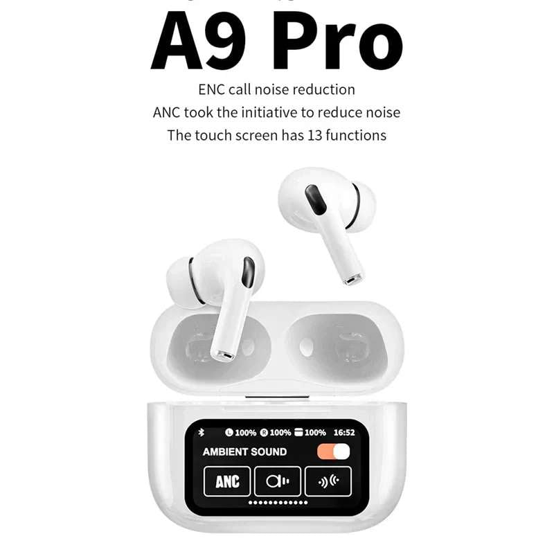 Airpods A9 Pro Earbuds Anc/enc Touch Screen Display Noise Reduction Wireless Earbuds For Android & Ios | A9 Pro | bluetooth 5.3 for ios and android