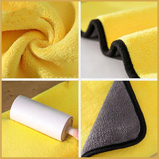 3pcs Microfiber Cleaning Towel Thicken Soft Drying Cloth Car Body Washing Towels Double Layer Clean Rags Car Accessories
